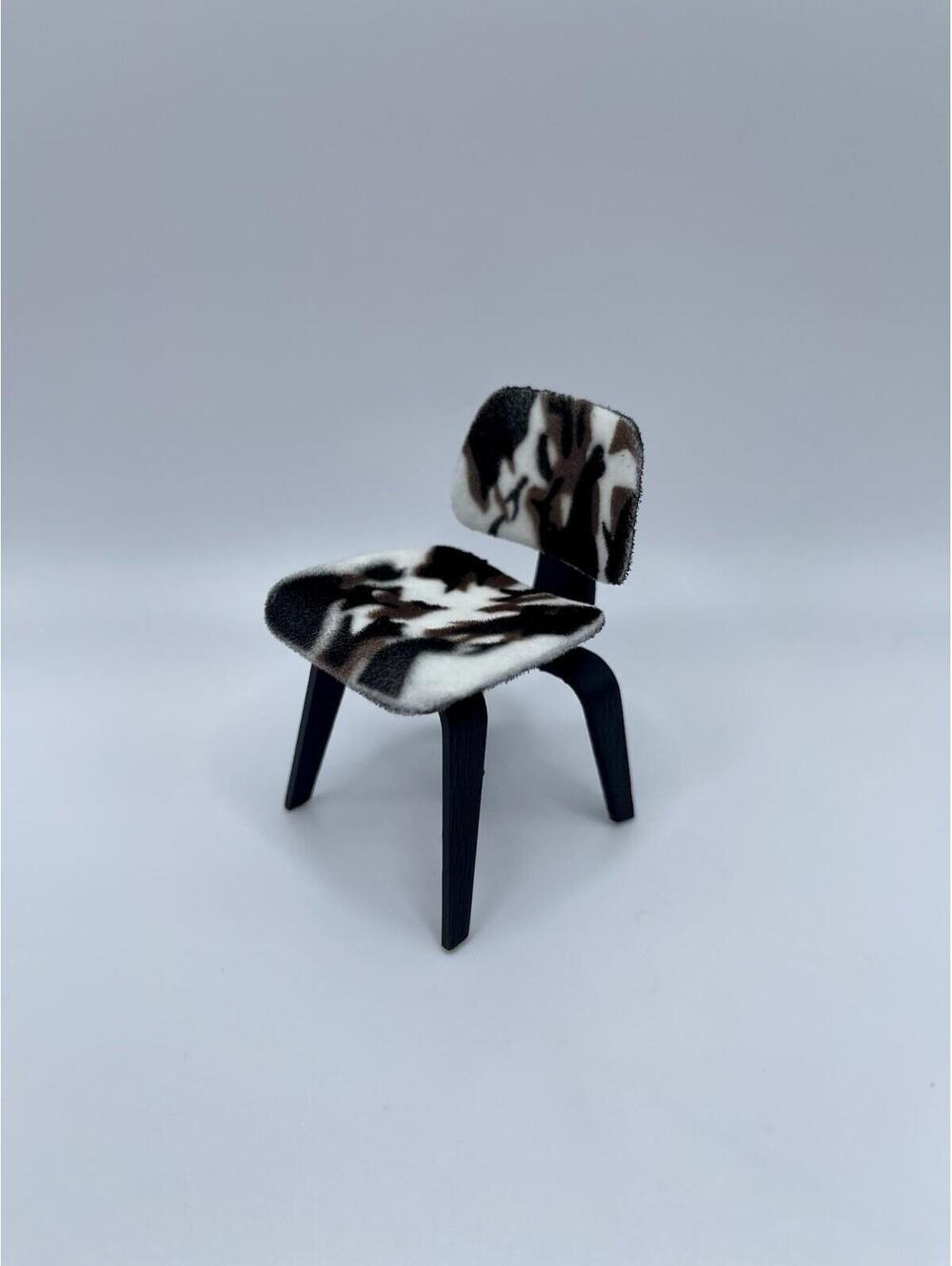 Mini 1:12 Scale Chair, Molded Plywood Chair in Cow Print, Mid Century Modern
